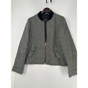 J.Crew Size XL 100% Wool  Classic Houndstooth Bomber Blazer Jacket Black White